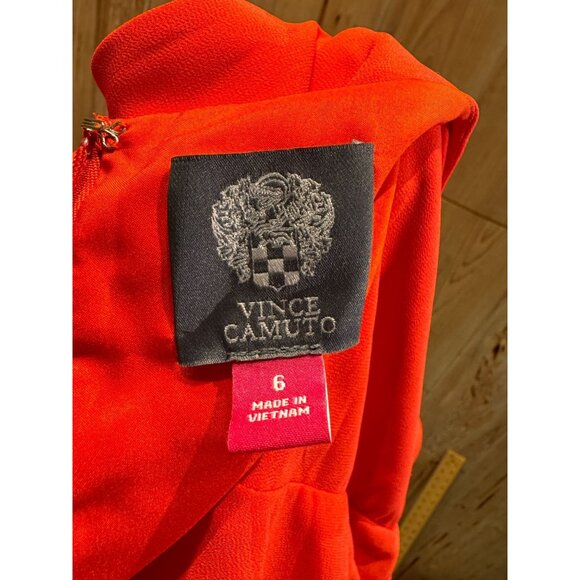 Vince Camuto Red Sleeveless Chiffon Ruffle Shift Dress Womens Size 6 Polyester - Picture 4 of 5